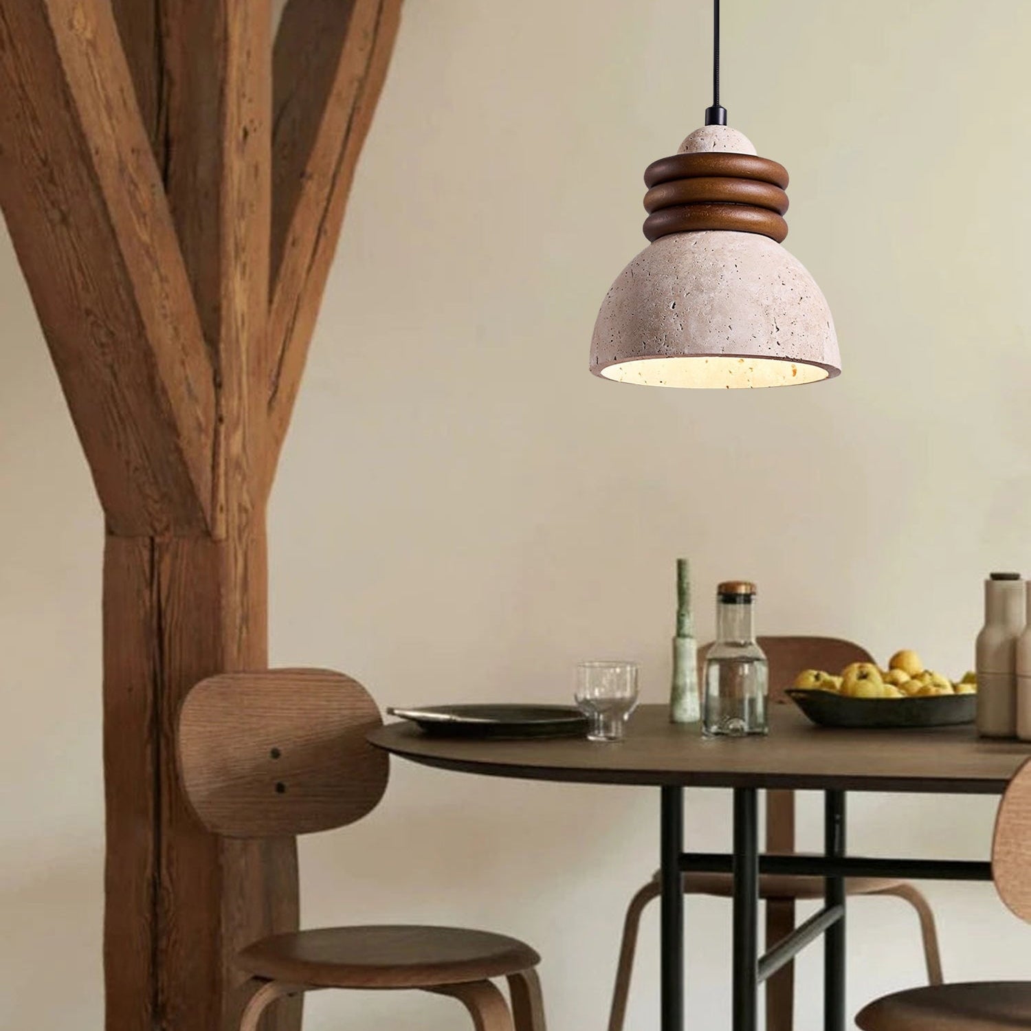Antizer Dome Wood Stacked Travertine Pendant Light