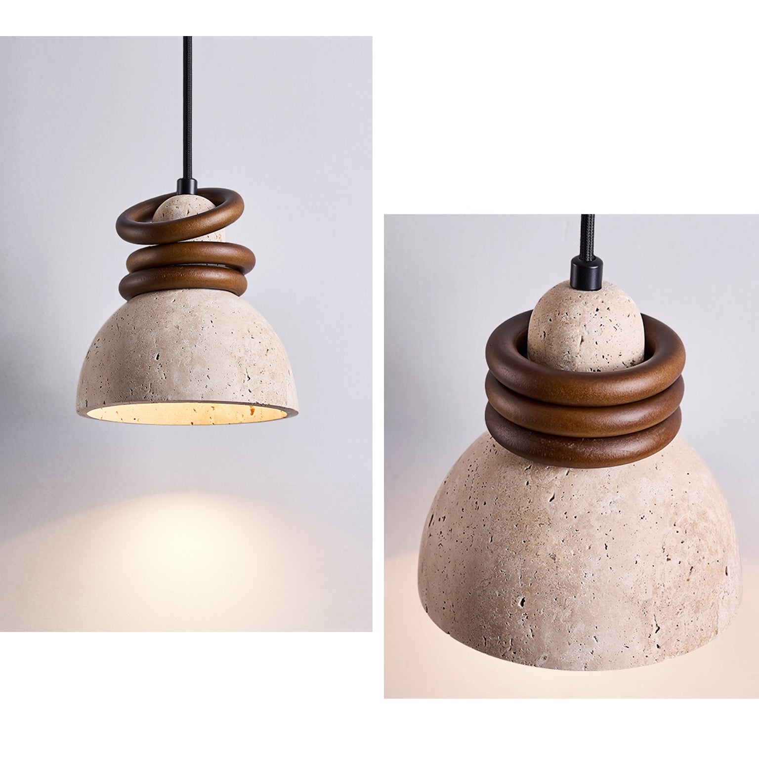 Antizer Dome Wood Stacked Travertine Pendant Light