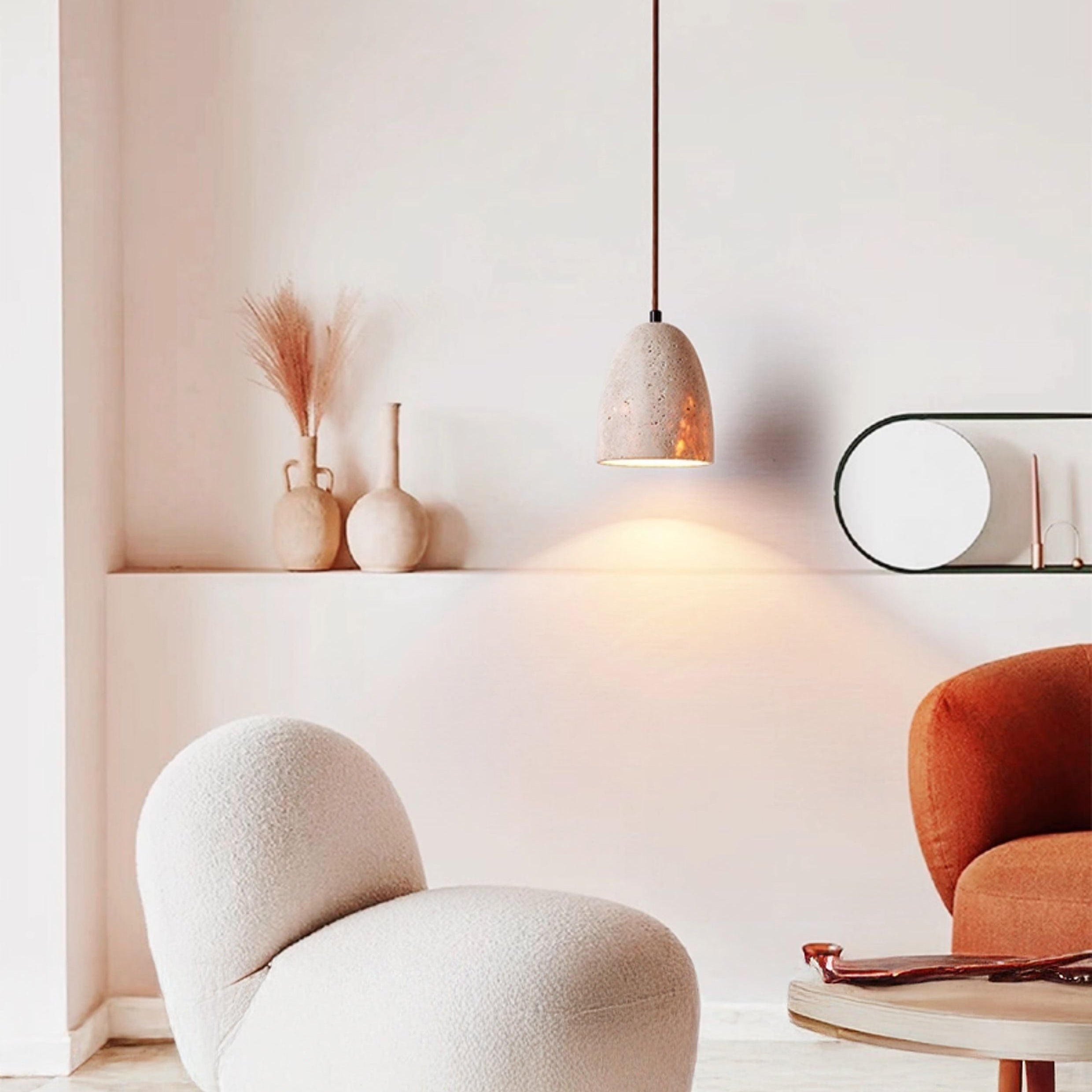 Antizer  Modern Minimalist Dome Travertine Pendant Light
