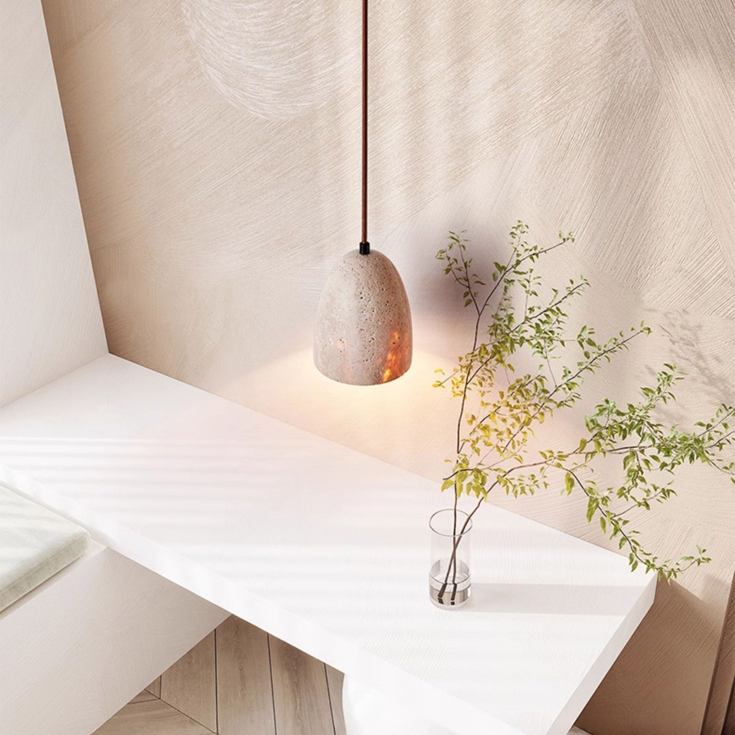 Antizer  Modern Minimalist Dome Travertine Pendant Light