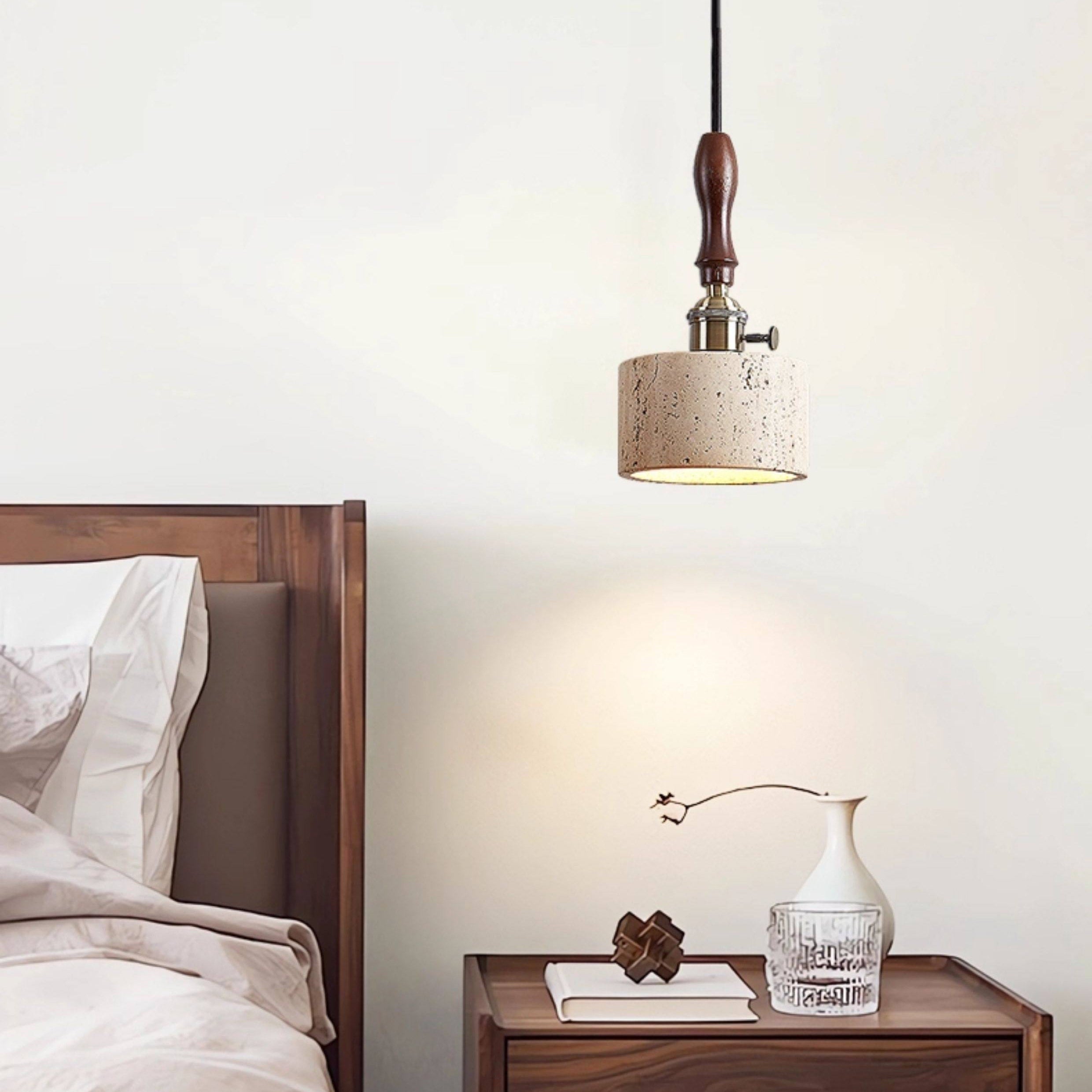 Antizer Modern Travertine & Wood Pendant Light