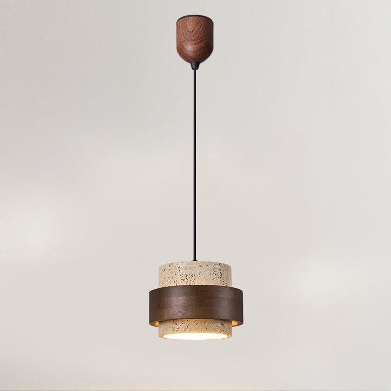 WOMO Travertine Wood Drum Pendant Light - WM3108