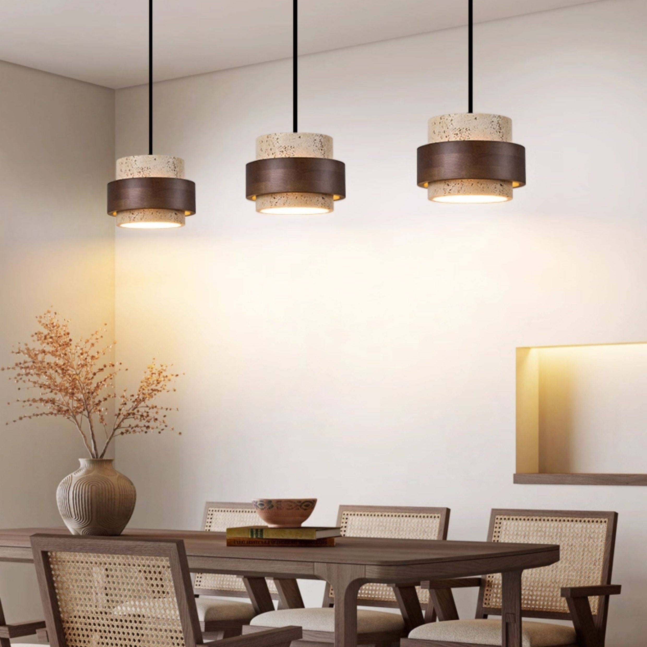 Antizer Modern Natural Travertine Wood Pendant Light