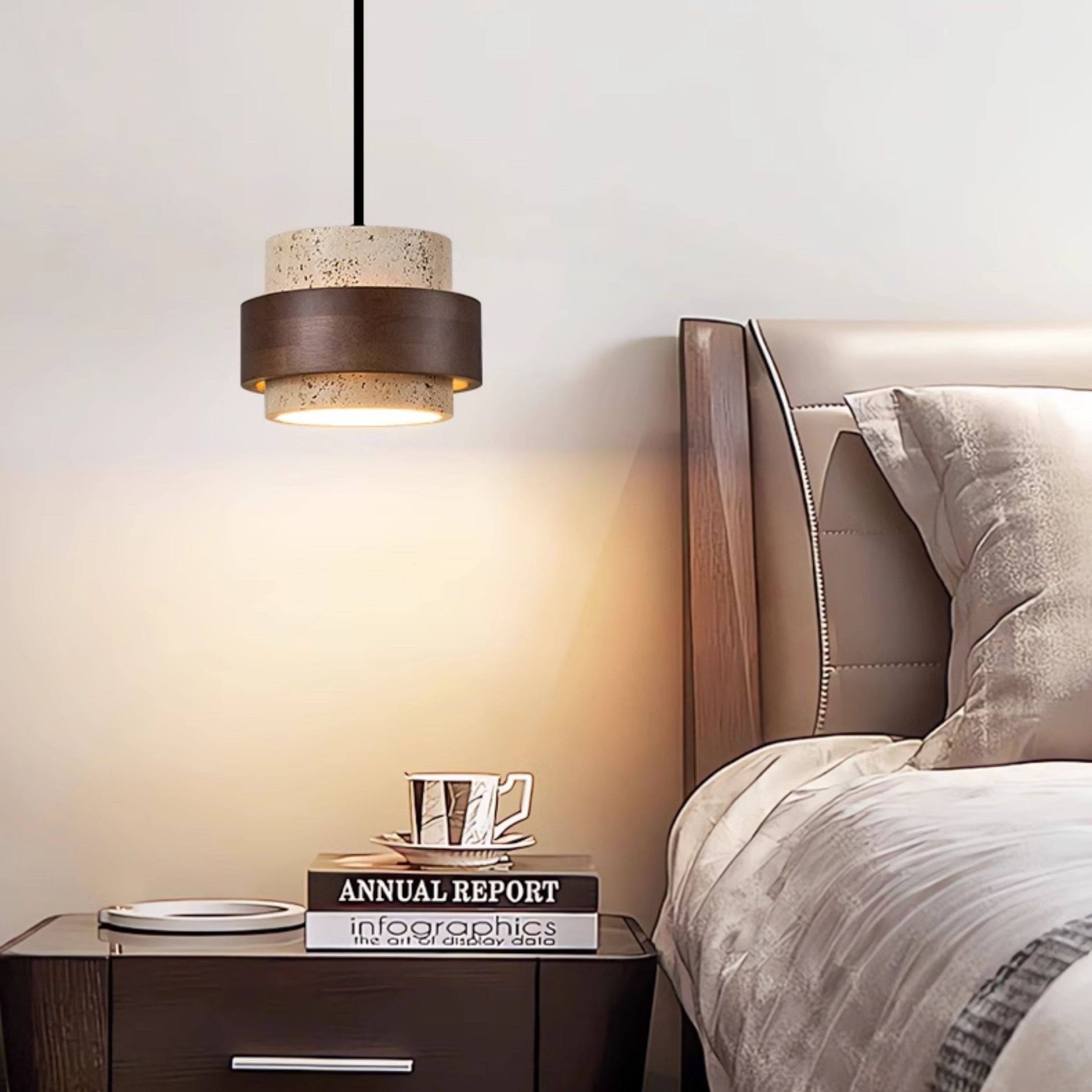 Antizer Modern Natural Travertine Wood Pendant Light