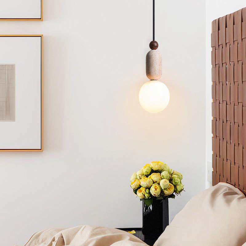 Antizer Natural Travertine Glass Globe Pendant Light