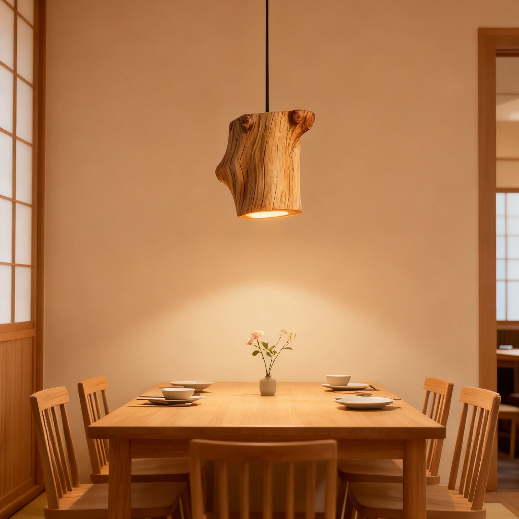 Antizer Art Deco Natural Wood Pendant Light