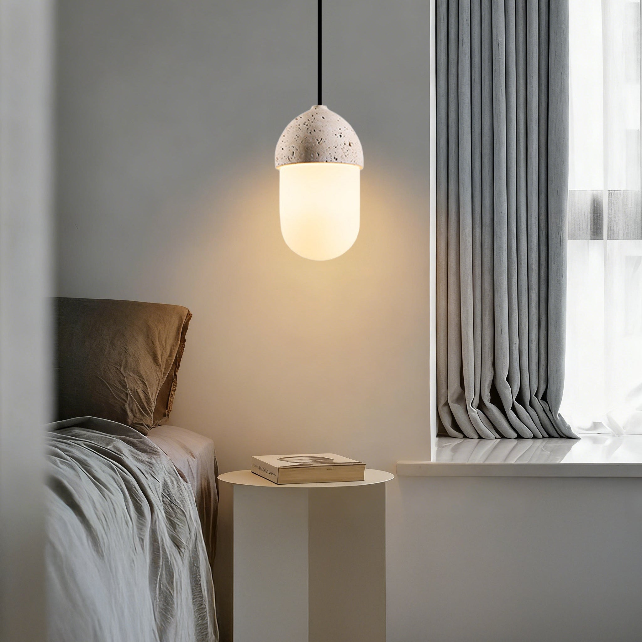Antizer Natural Travertine Glass Oval Pendant Light