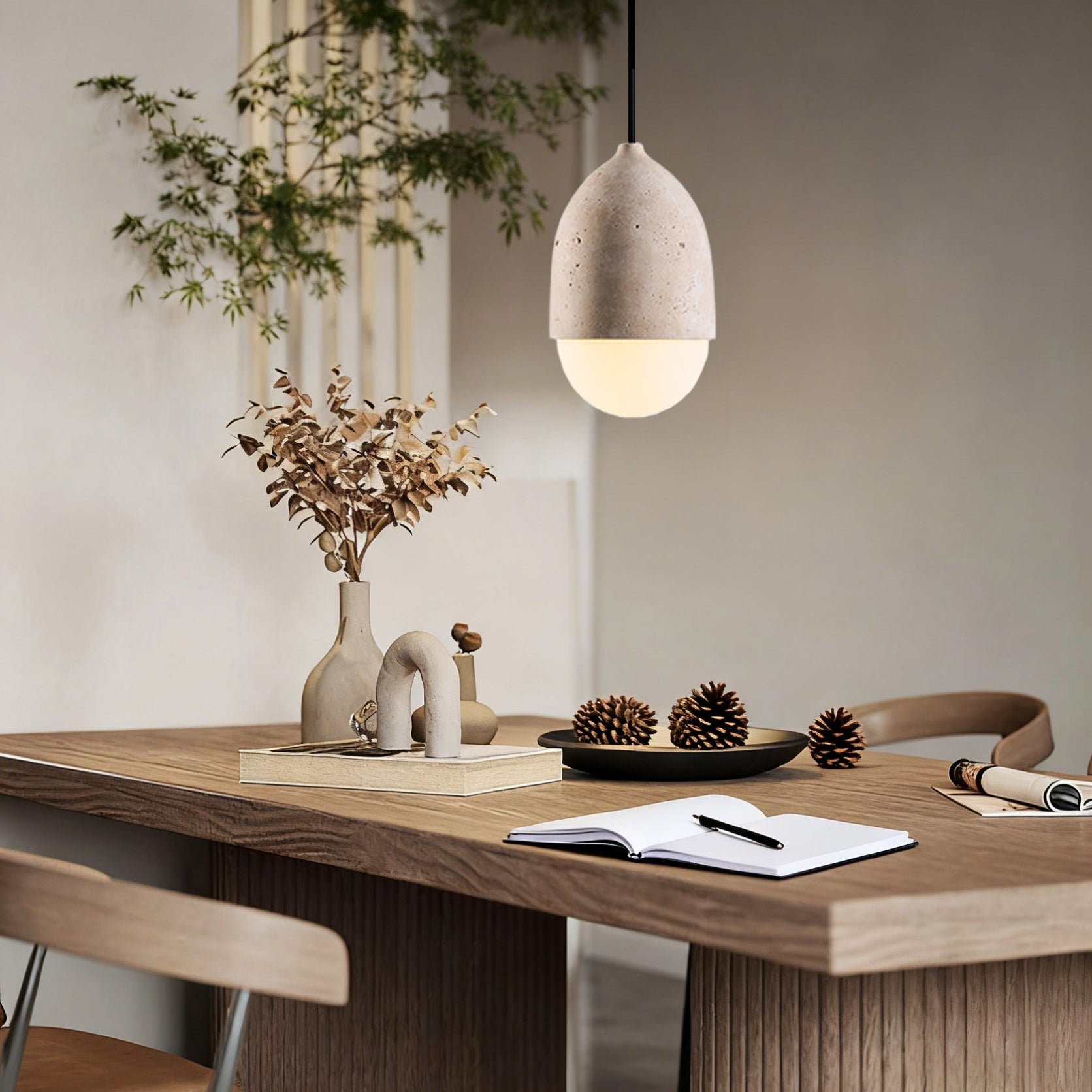 Antizer Natural Travertine Glass Oval Pendant Light