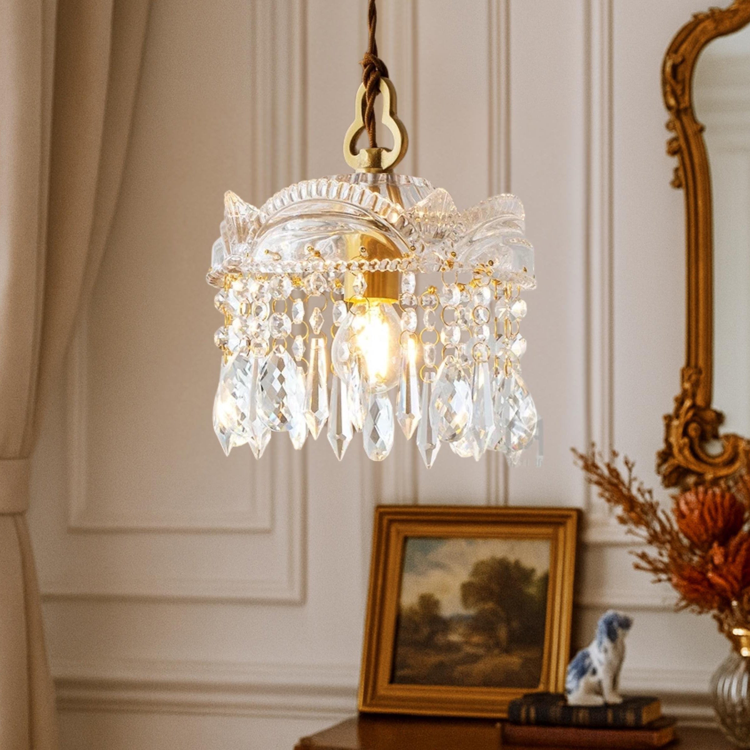 Antizer Vintage Crystal Fringe Pendant Light