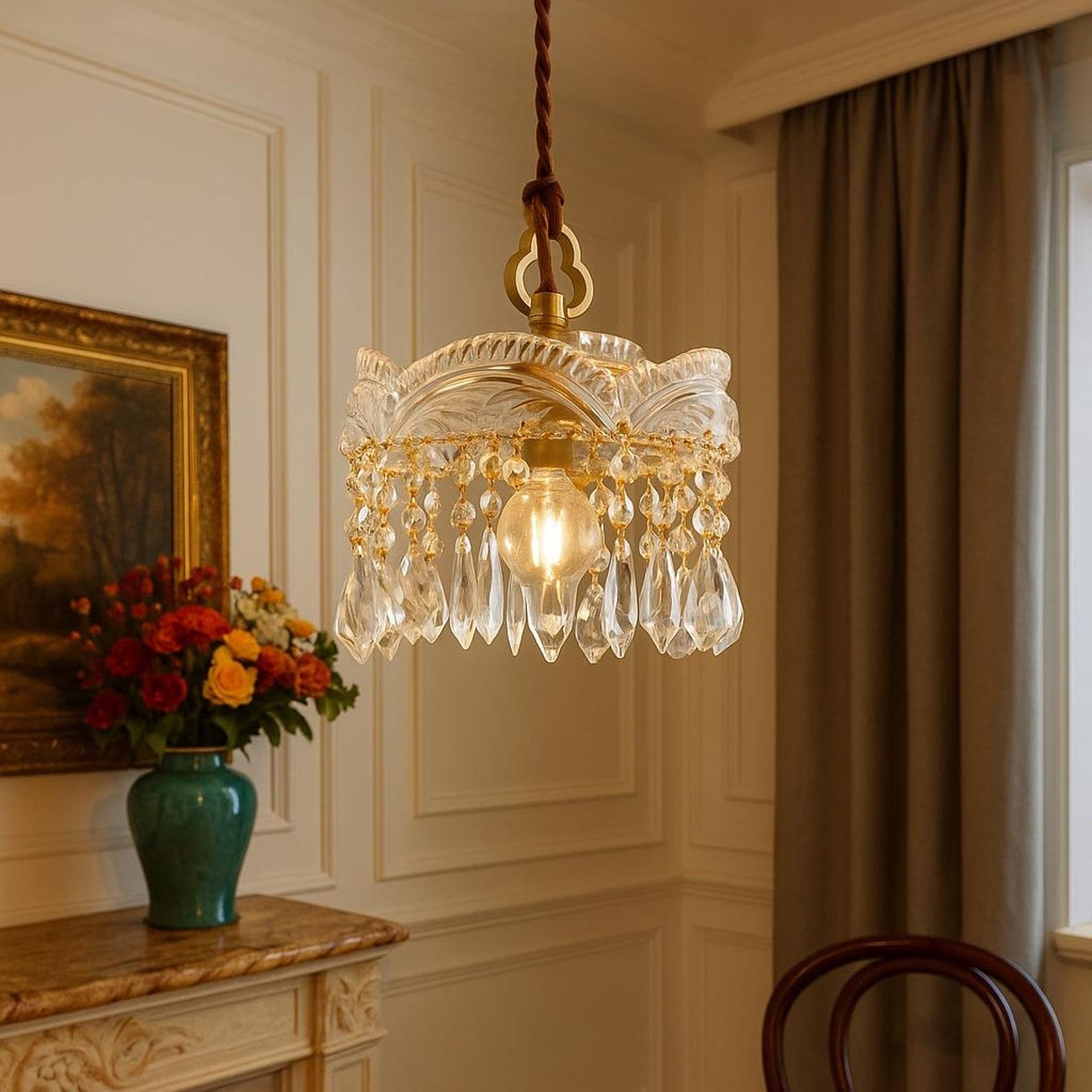 Antizer Vintage Crystal Fringe Pendant Light