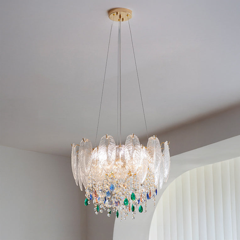 Antizer Luxury Glass Feather Shaped Chandelier