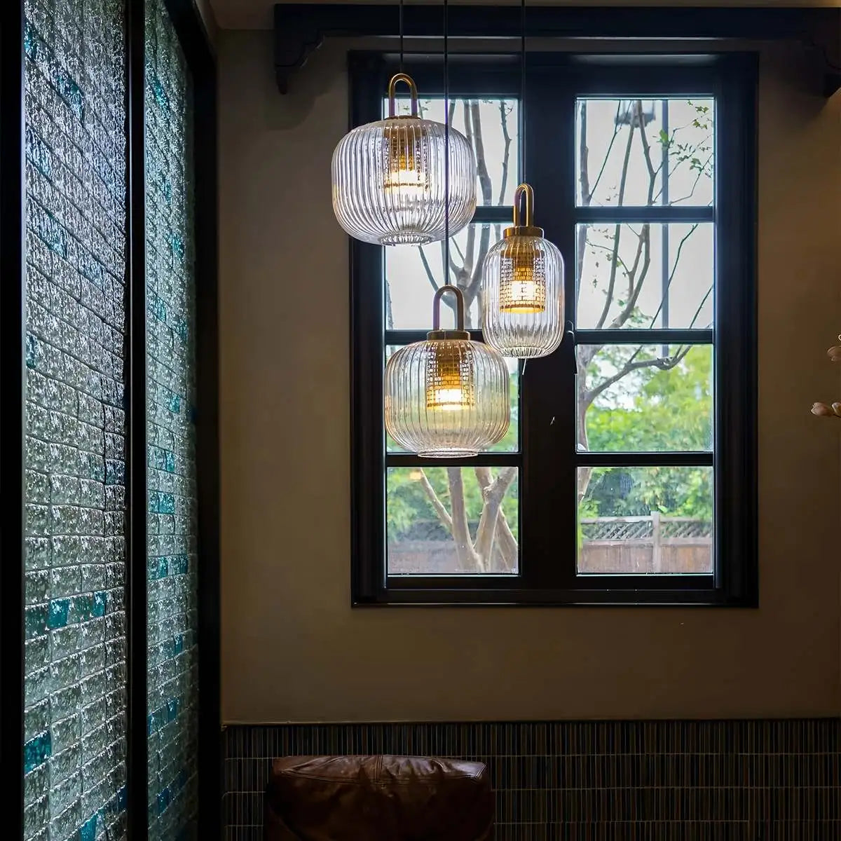 Antizer Modern Ribbed Clear Glass Pendant Light