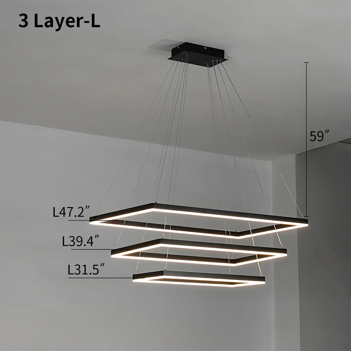 Antizer Modern Black Tiered Rectangular Chandelier