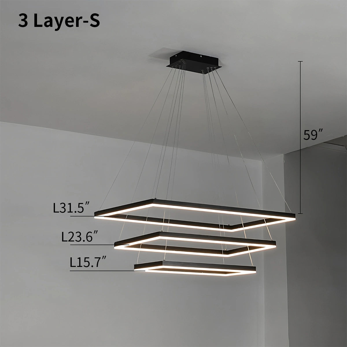 Antizer Modern Black Tiered Rectangular Chandelier