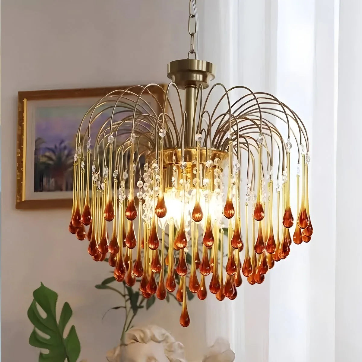 Antizer French Retro Water Drop Glass Chandelier