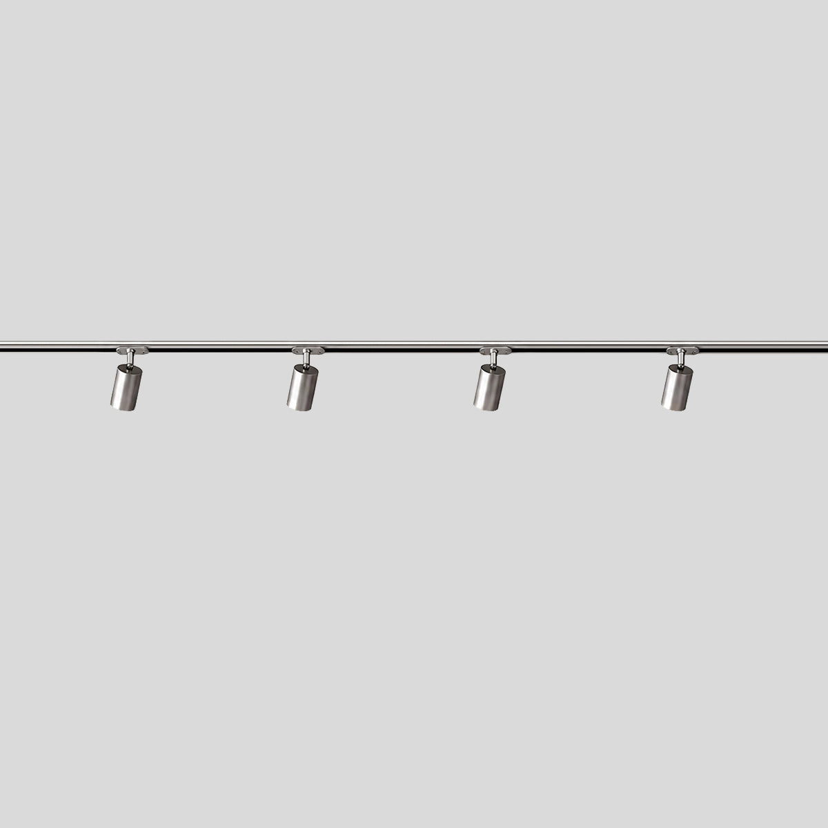 Multiple Antizer Bauhaus track light modules arranged along a ceiling track