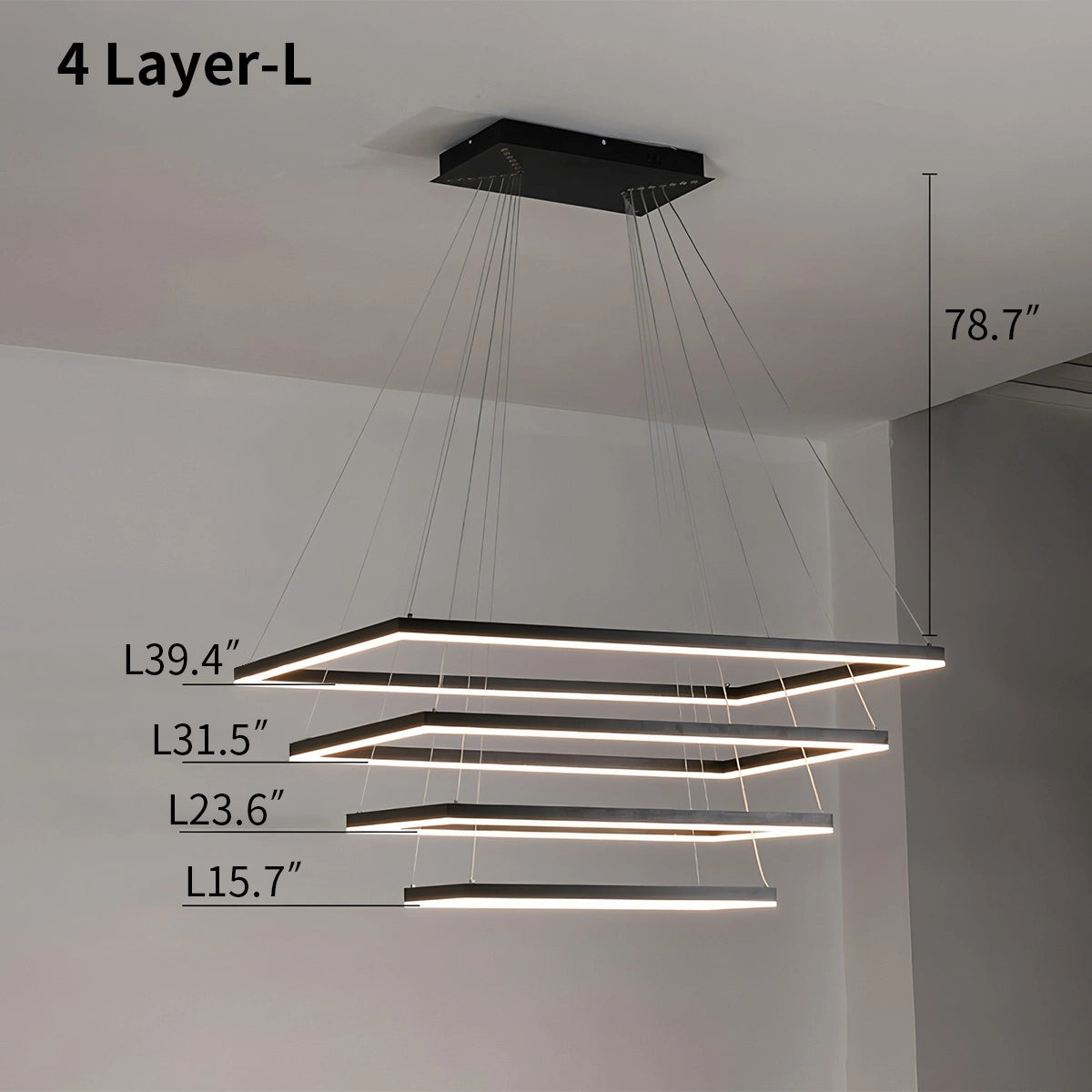 Antizer Modern Black Tiered Rectangular Chandelier