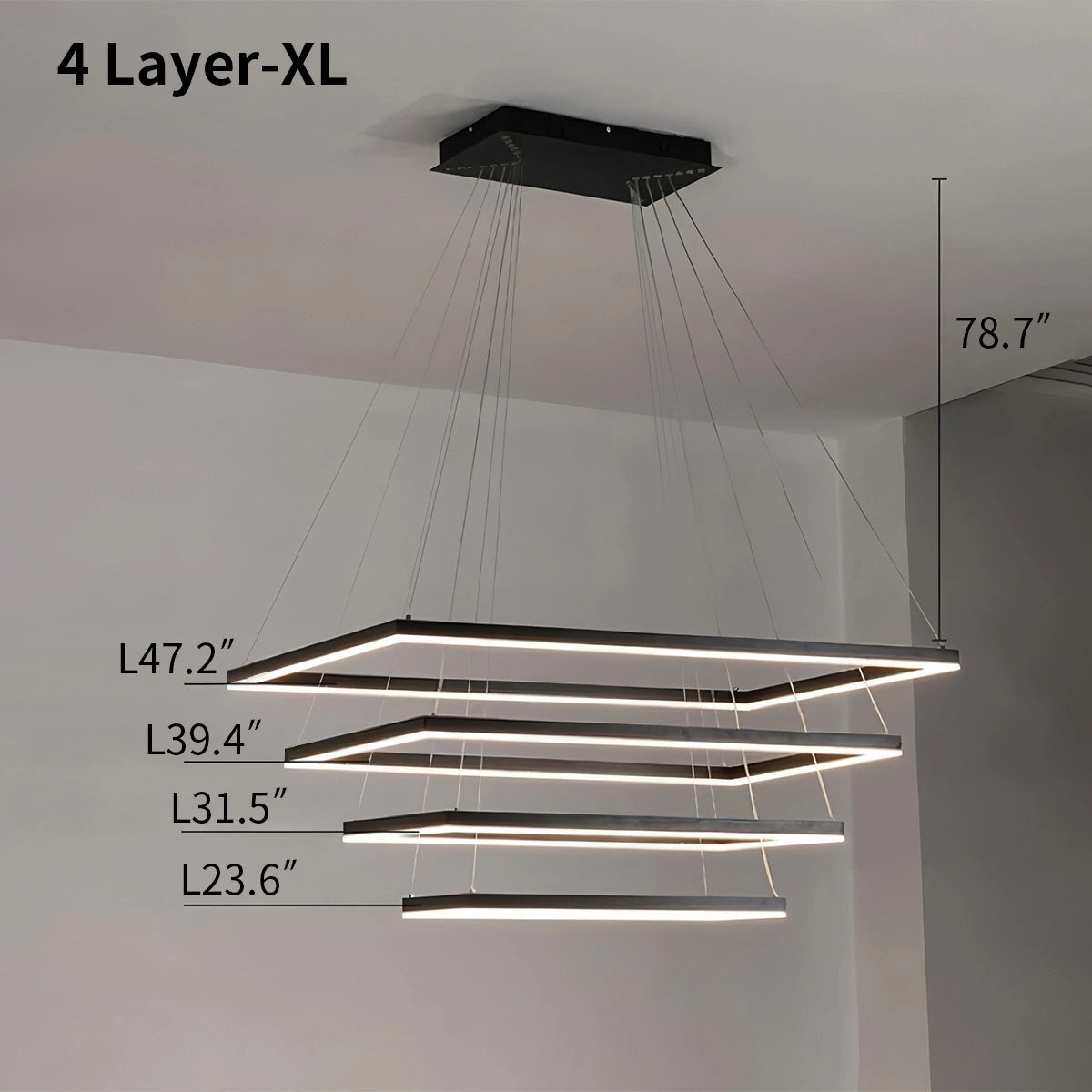 Antizer Modern Black Tiered Rectangular Chandelier