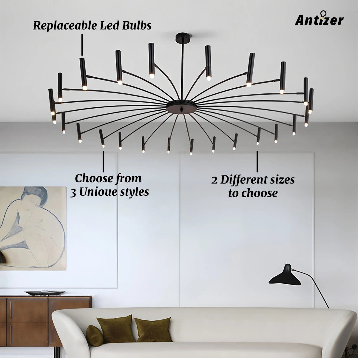 Antizer Modern Adjustable Candelabra Chandelier for Living Room