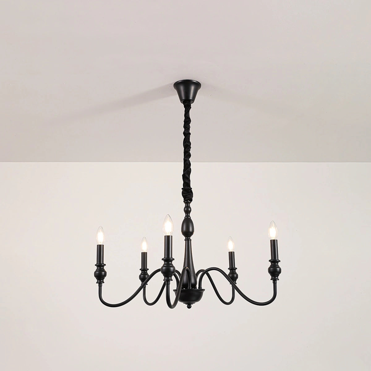 Antizer American Simple Black Candle-Style Chandelier