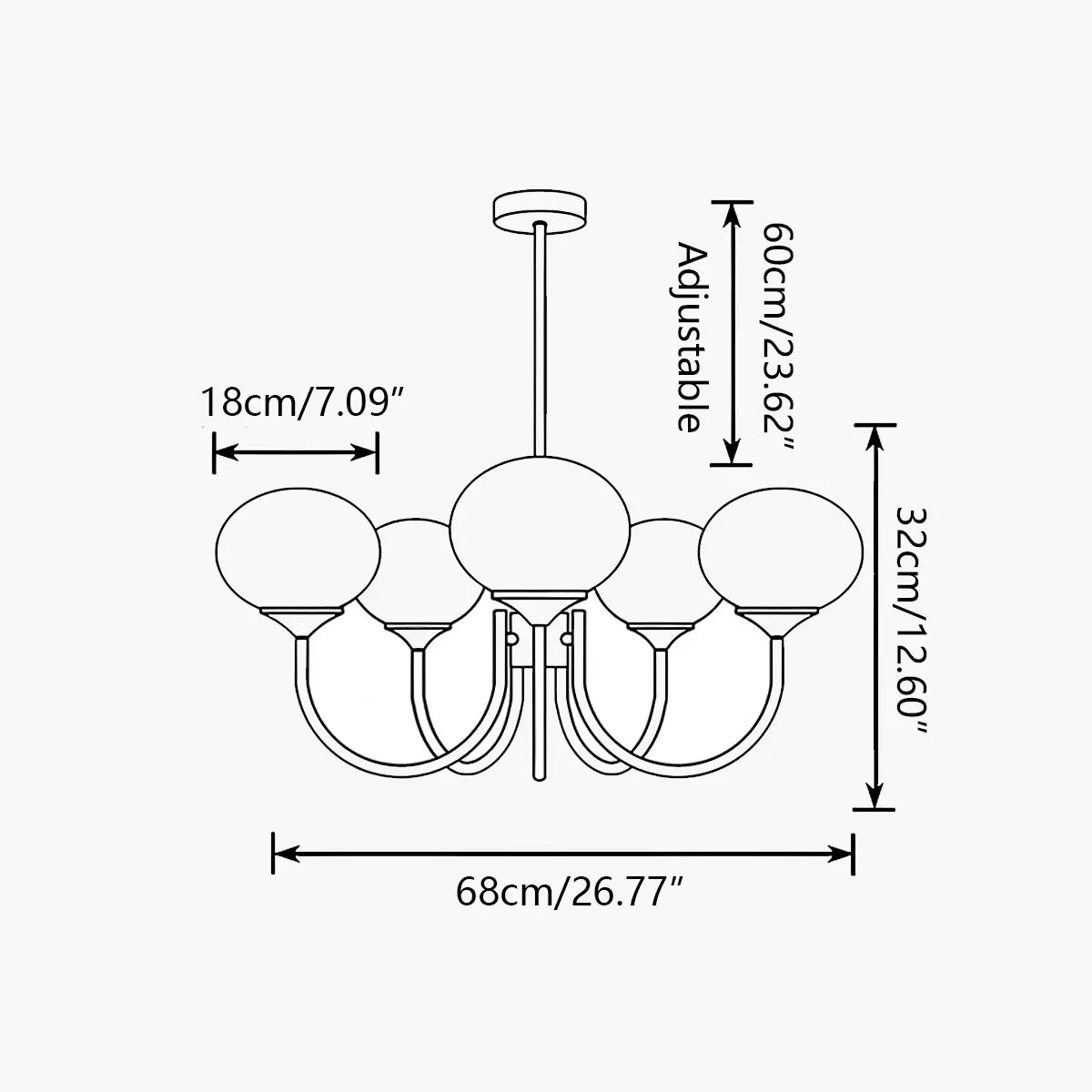 Antizer Pink Glass Globe Arm Chandelier for Living Room