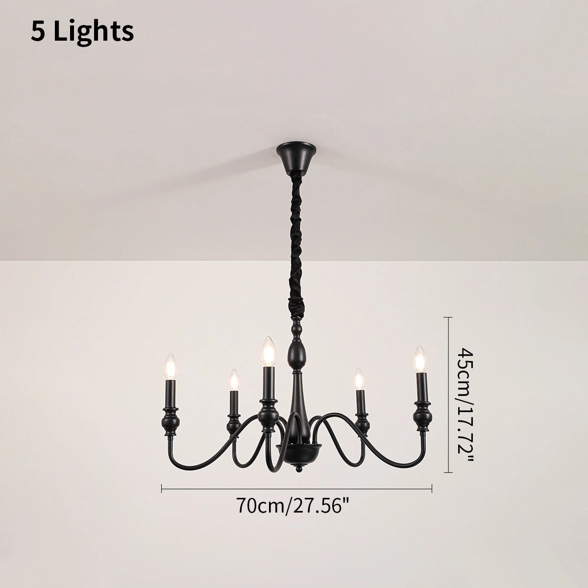 Antizer American Simple Black Candle-Style Chandelier