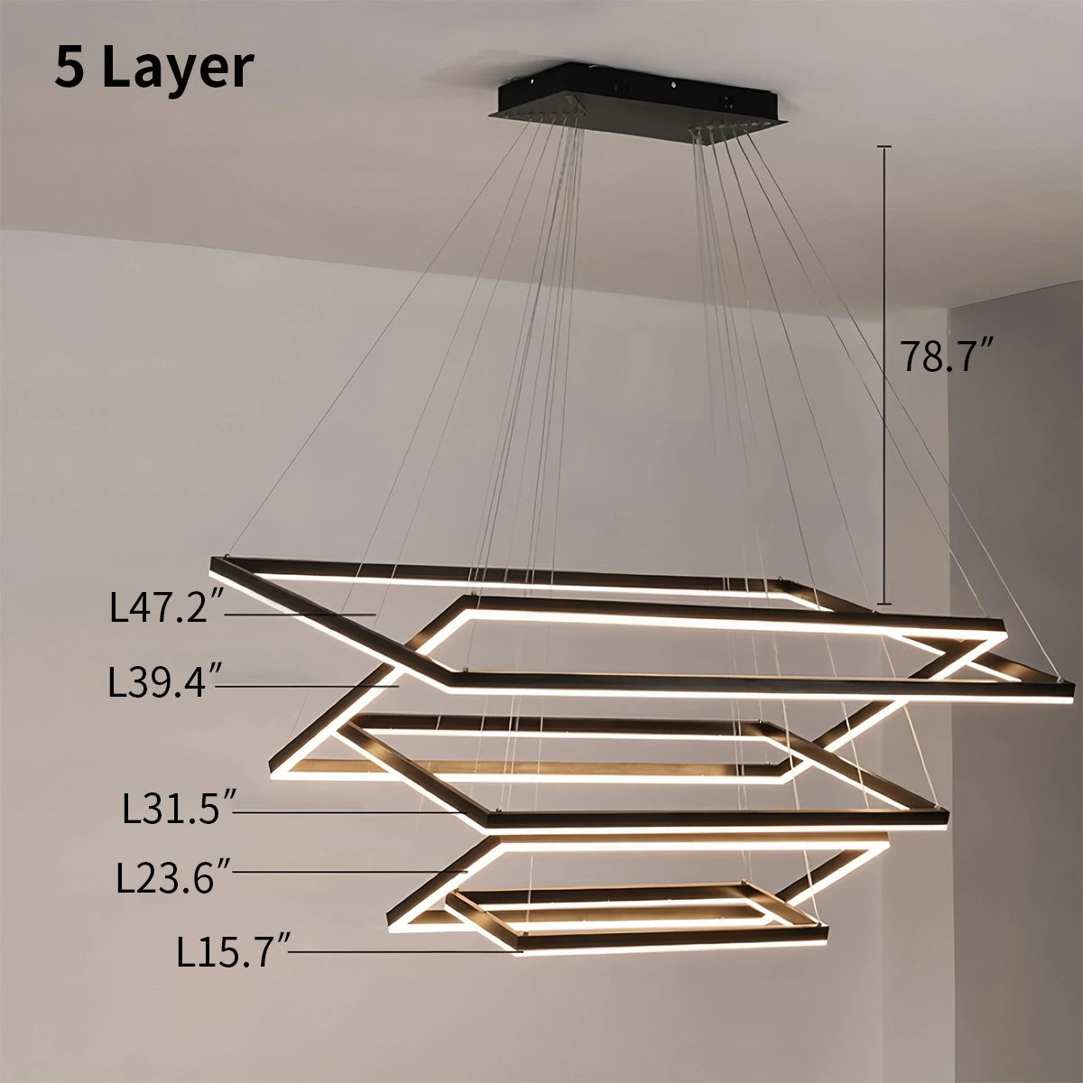 Antizer Modern Black Tiered Rectangular Chandelier