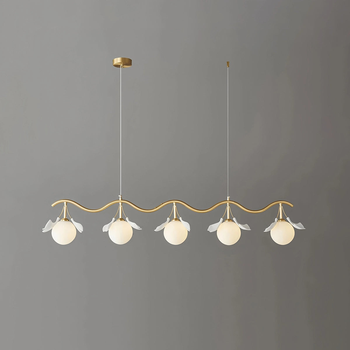 Antizer Evander Ginkgo Chandelier for Dining Area Brass & White 5 Lights