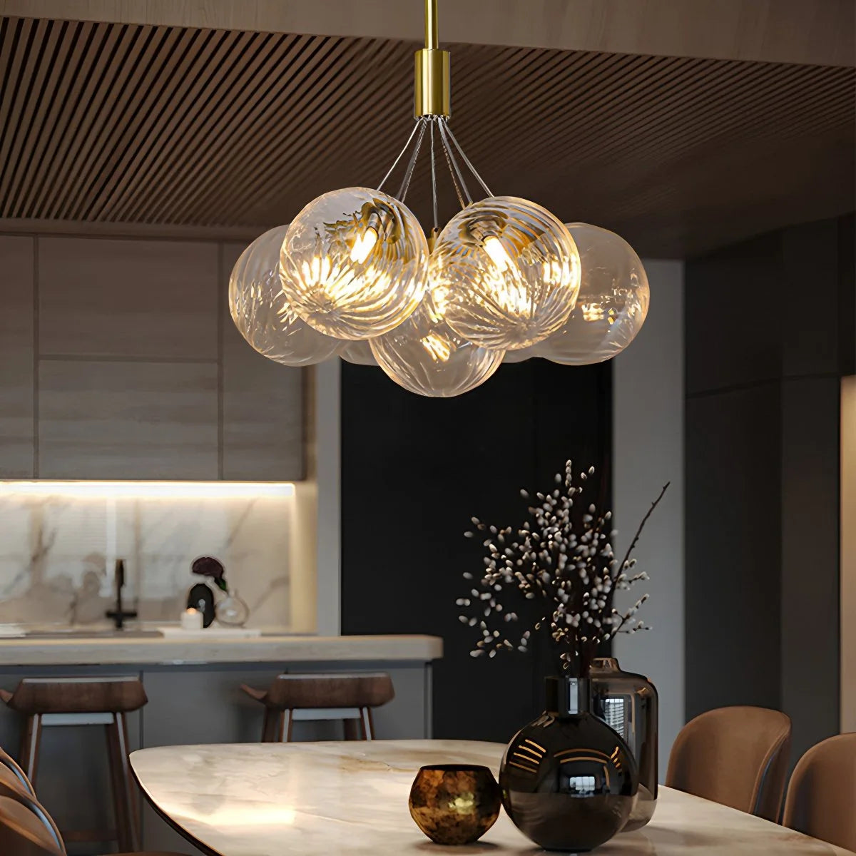 Antizer Luxury All Copper Glass Bubble Ball Chandelier