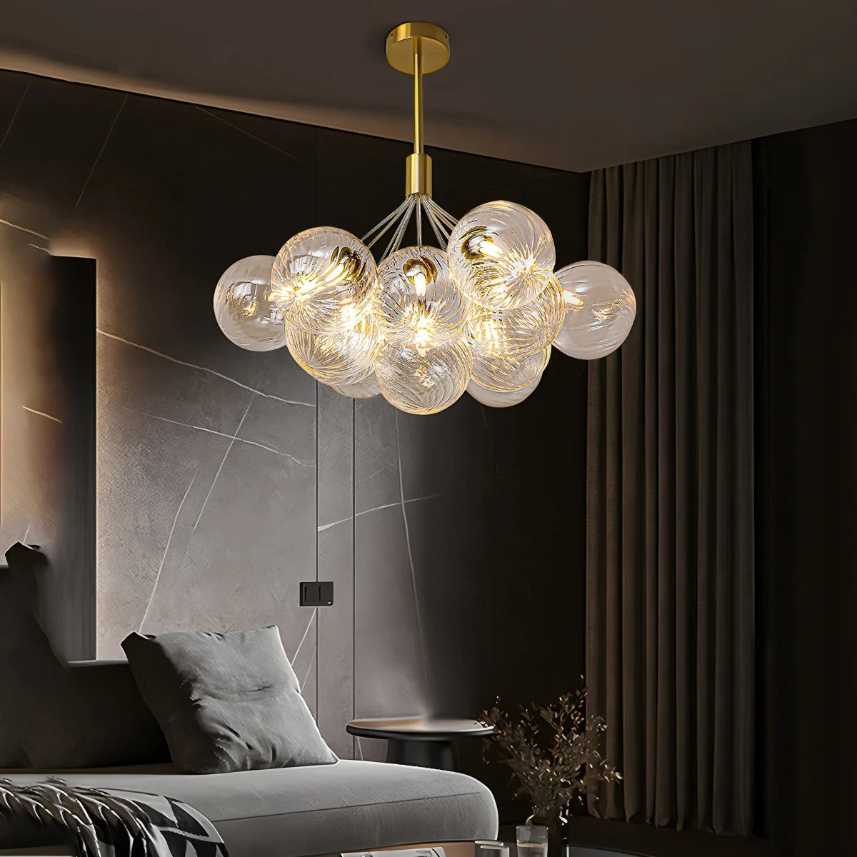 Antizer Luxury All Copper Glass Bubble Ball Chandelier