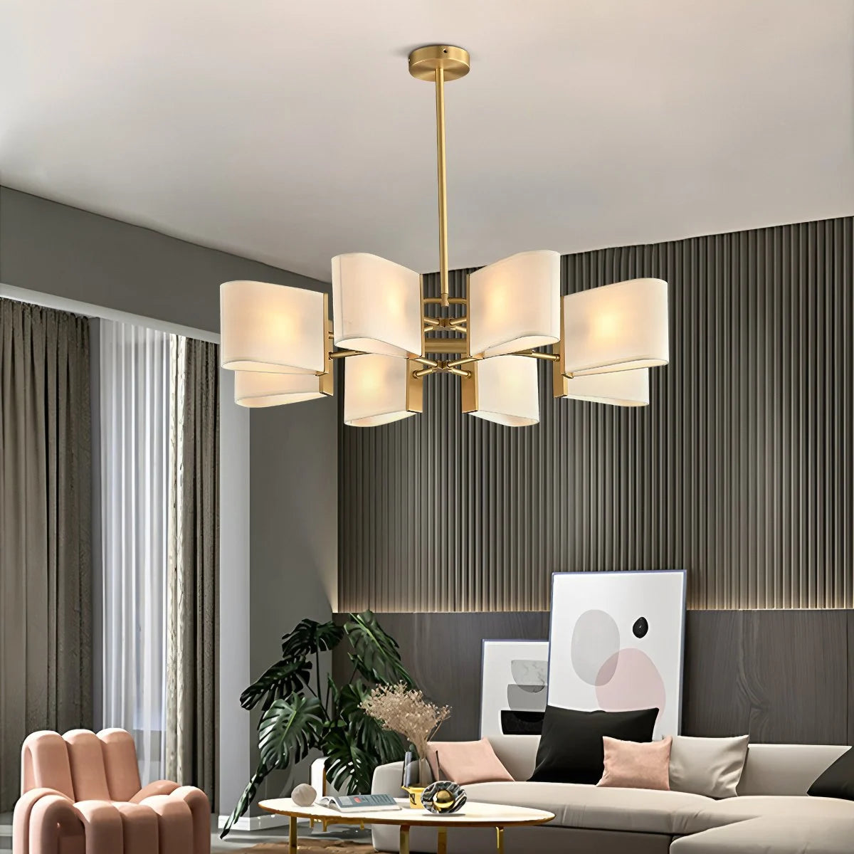Antizer American Retro Brass Fabric Chandelier