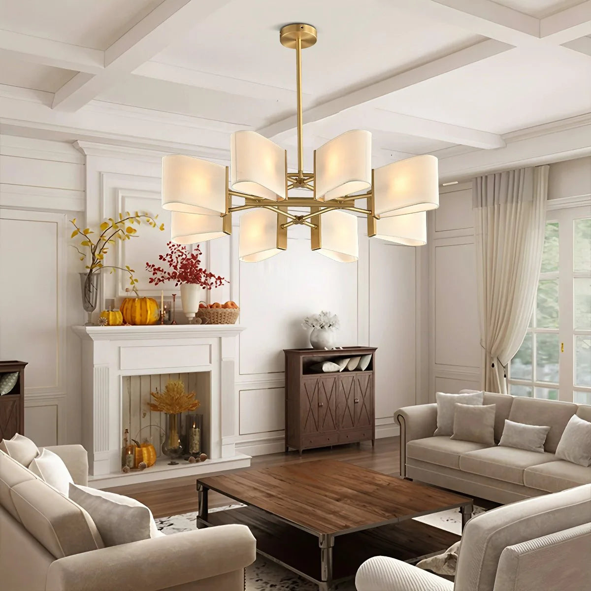 Antizer American Retro Brass Fabric Chandelier