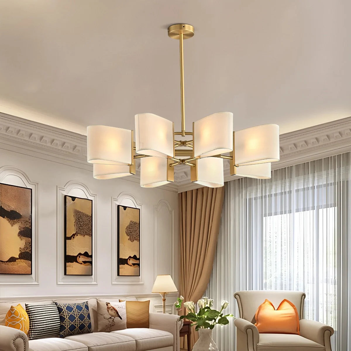 Antizer American Retro Brass Fabric Chandelier