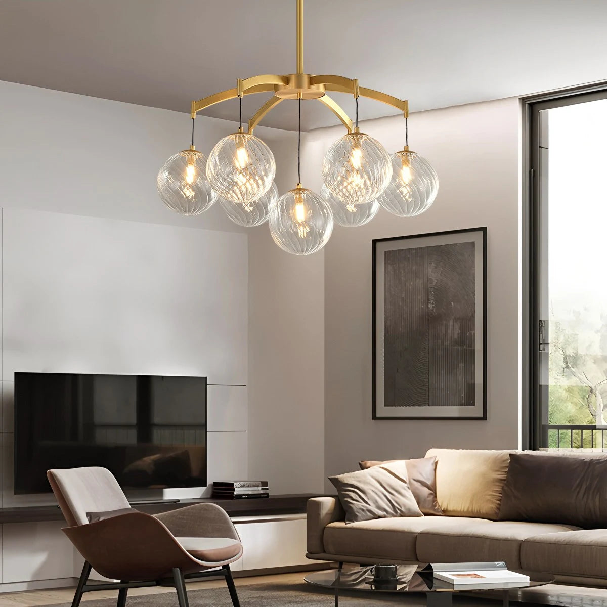 Antizer Modern Luxury Copper Glass Ball Chandelier