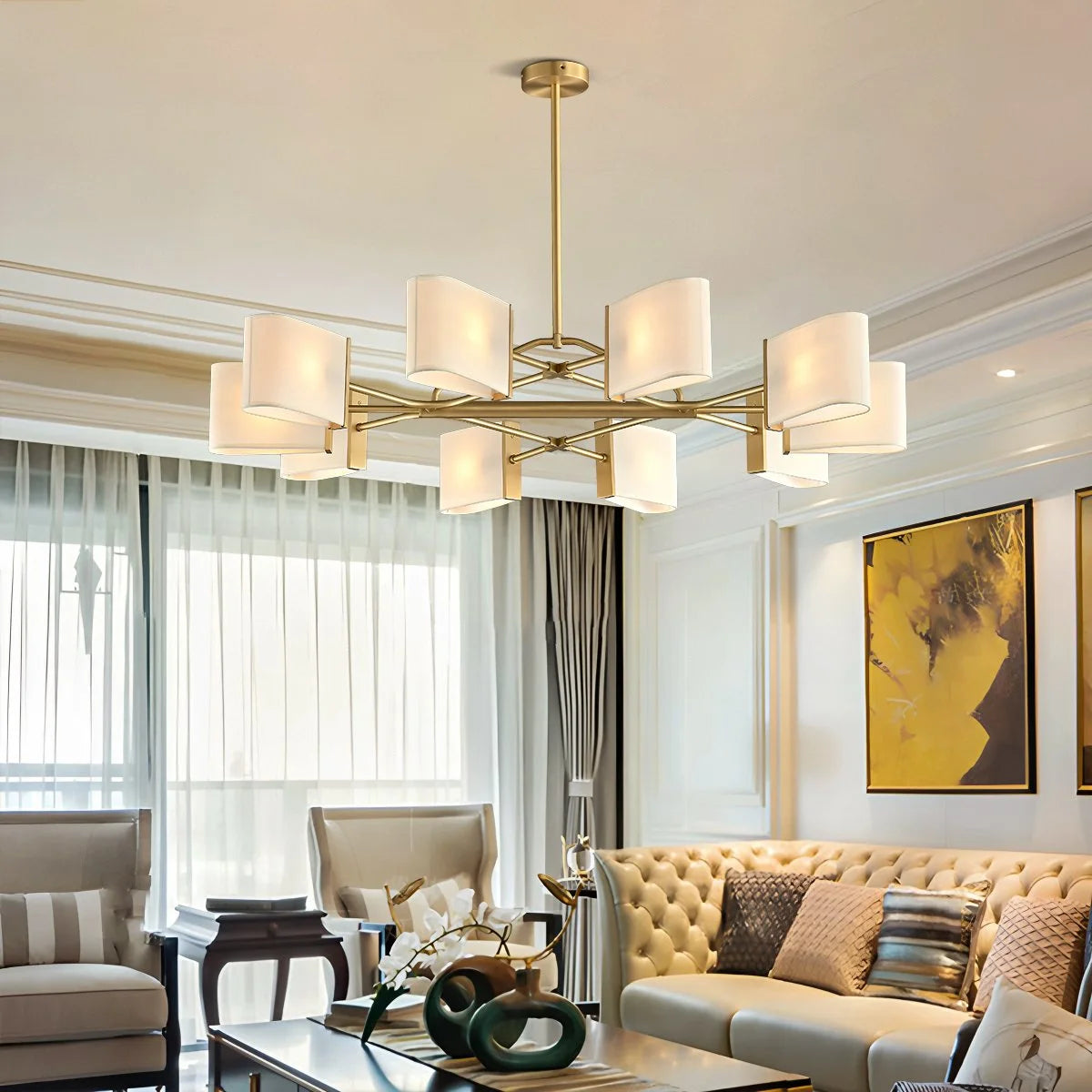 Antizer American Retro Brass Fabric Chandelier