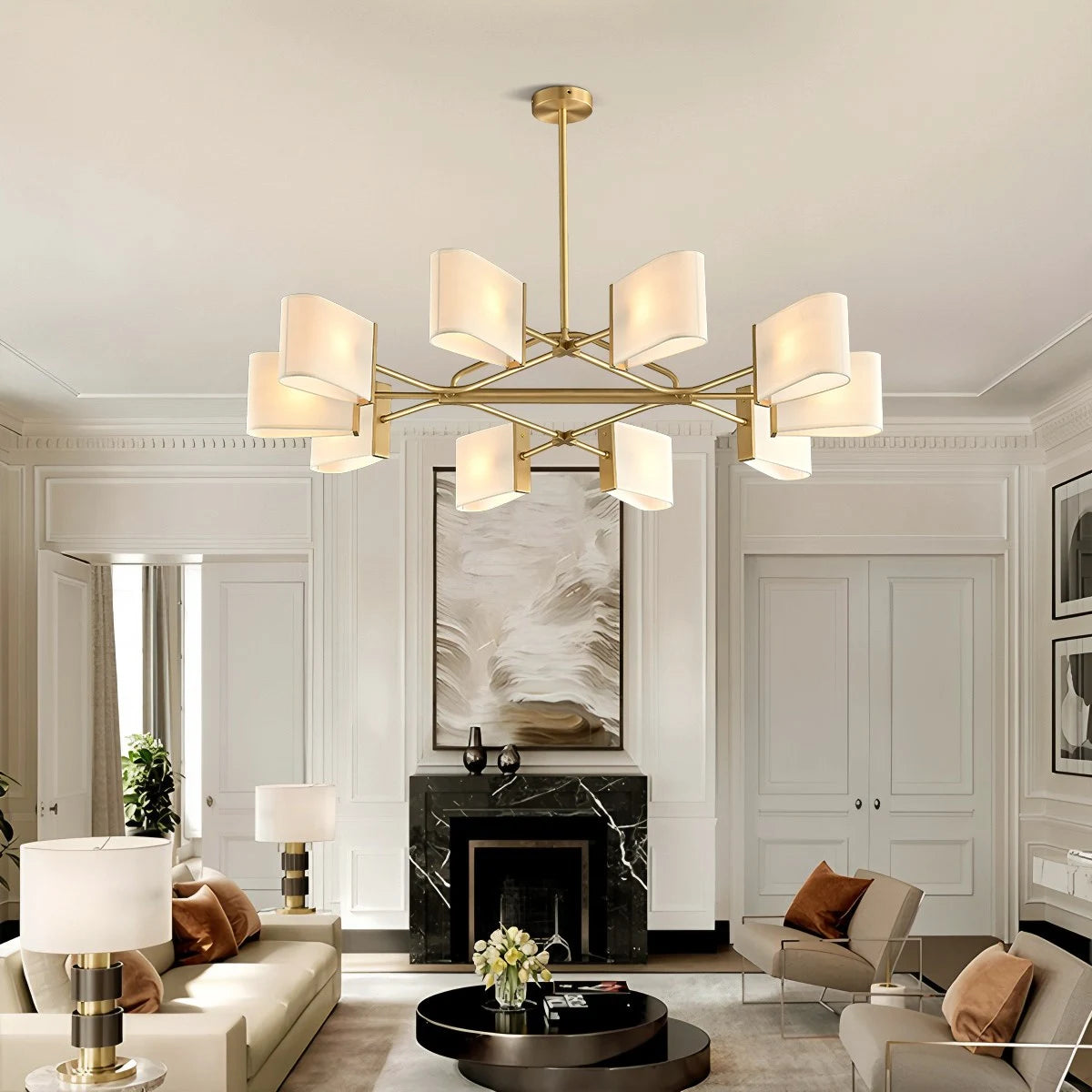 Antizer American Retro Brass Fabric Chandelier