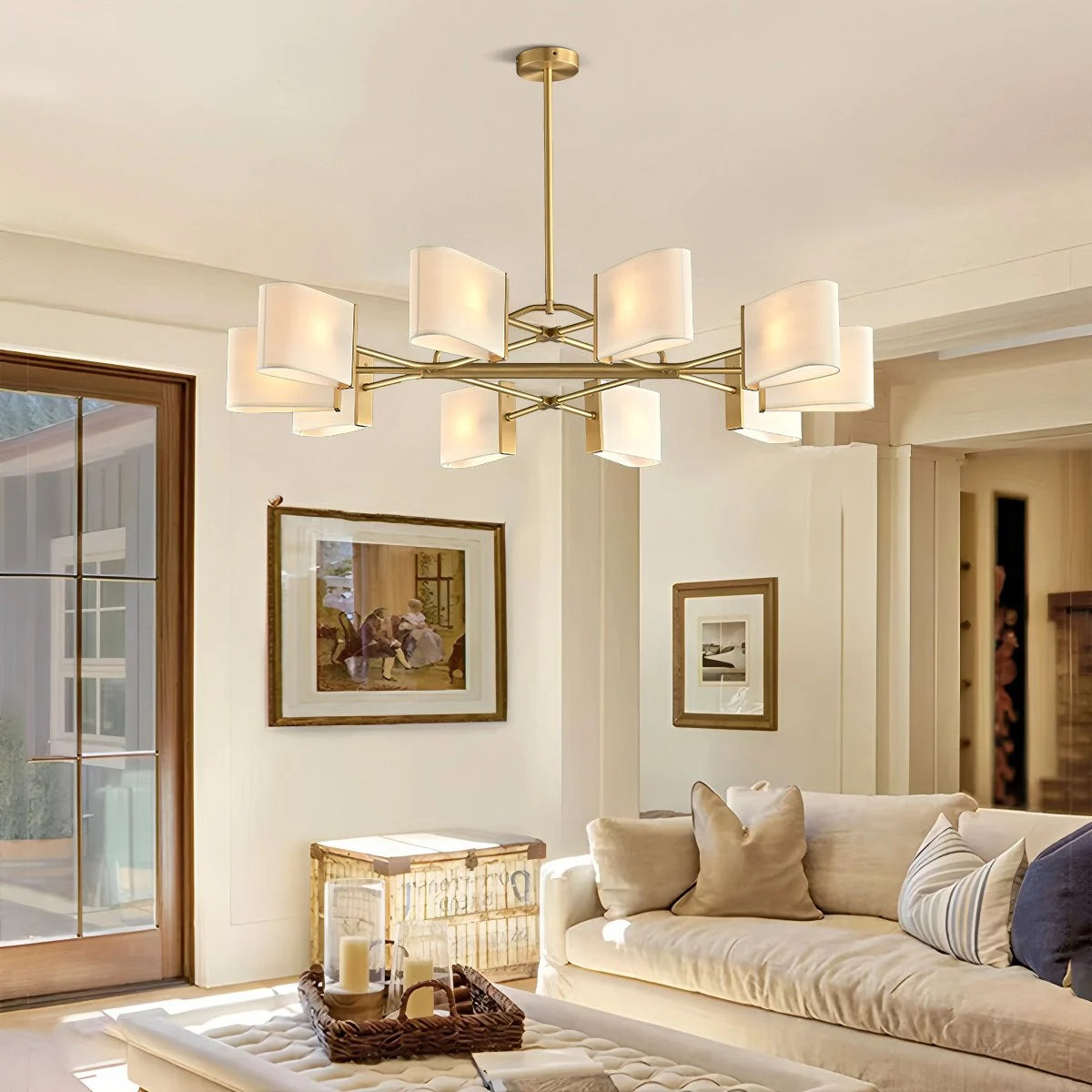 Antizer American Retro Brass Fabric Chandelier