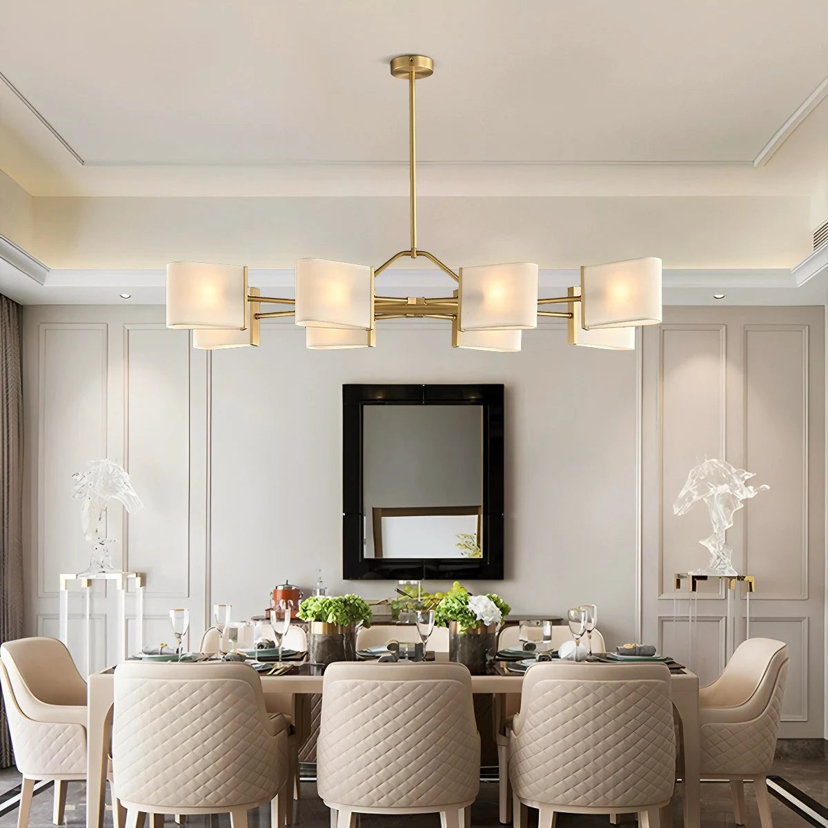 Antizer American Retro Brass Fabric Chandelier