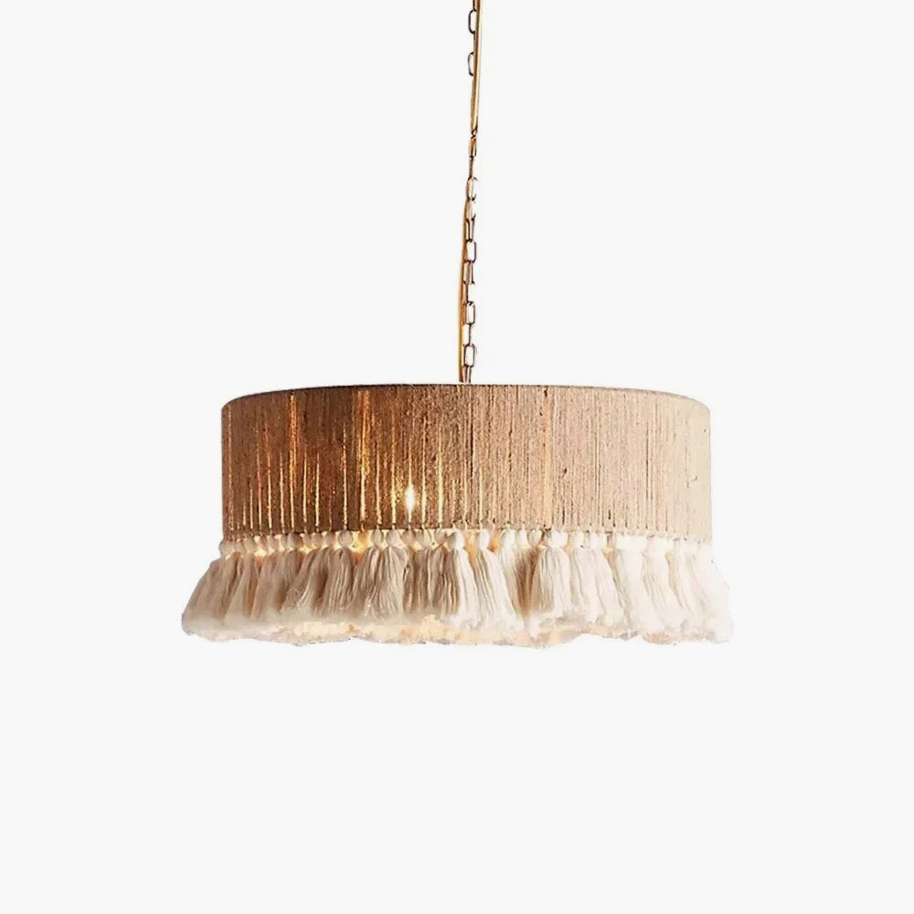 Boho Vintage Twine Fringe Pendant Light