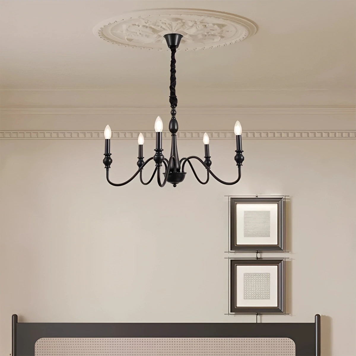 Antizer American Simple Black Candle-Style Chandelier