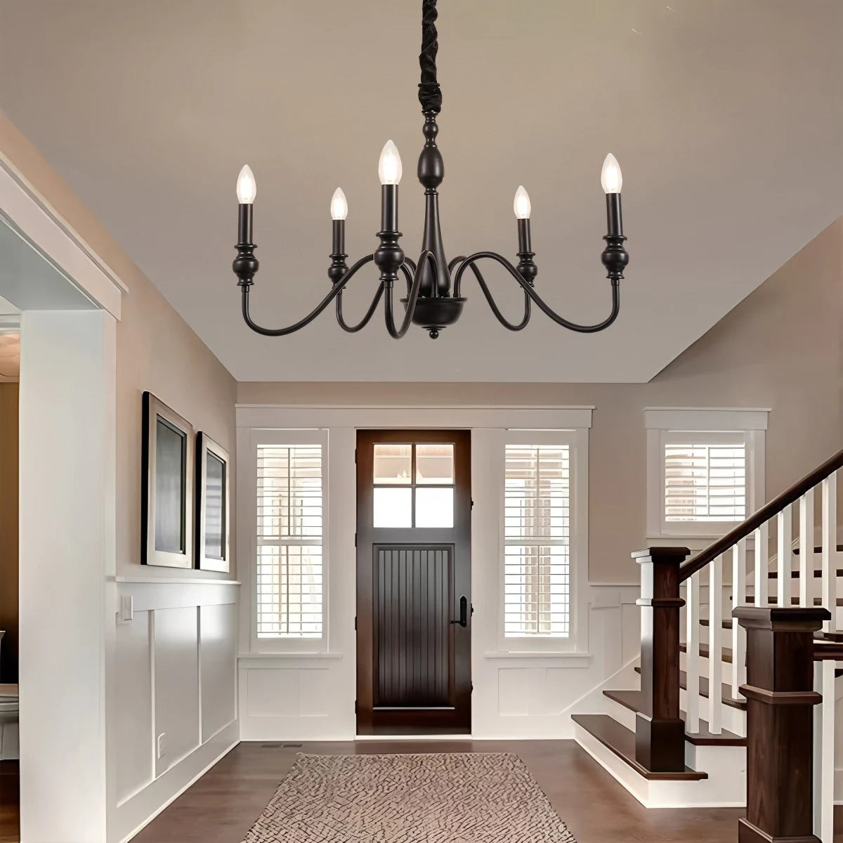 Antizer American Simple Black Candle-Style Chandelier