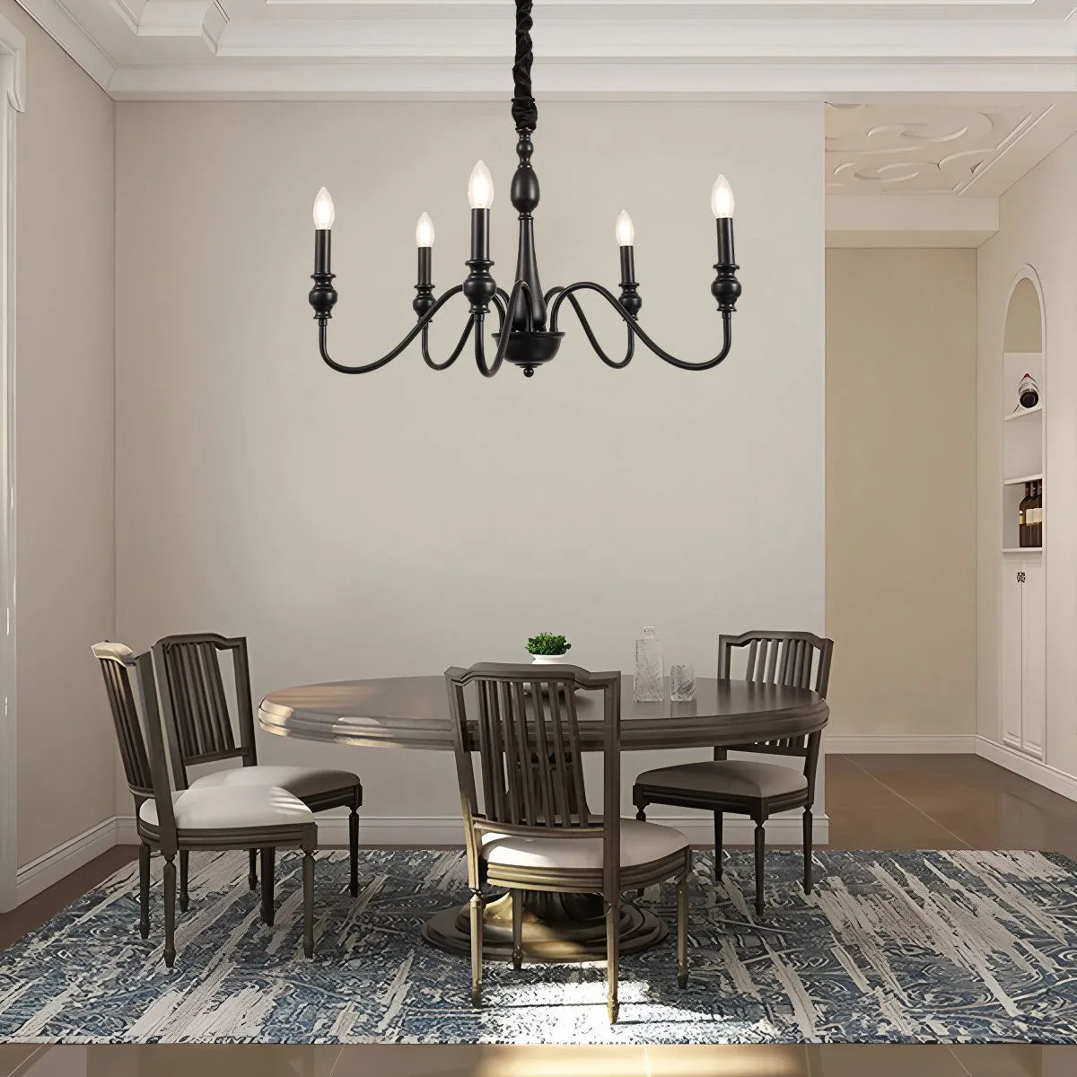 Antizer American Simple Black Candle-Style Chandelier