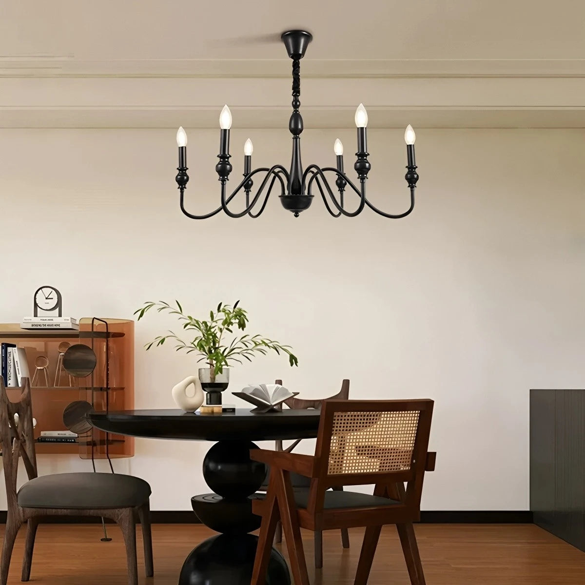 Antizer American Simple Black Candle-Style Chandelier