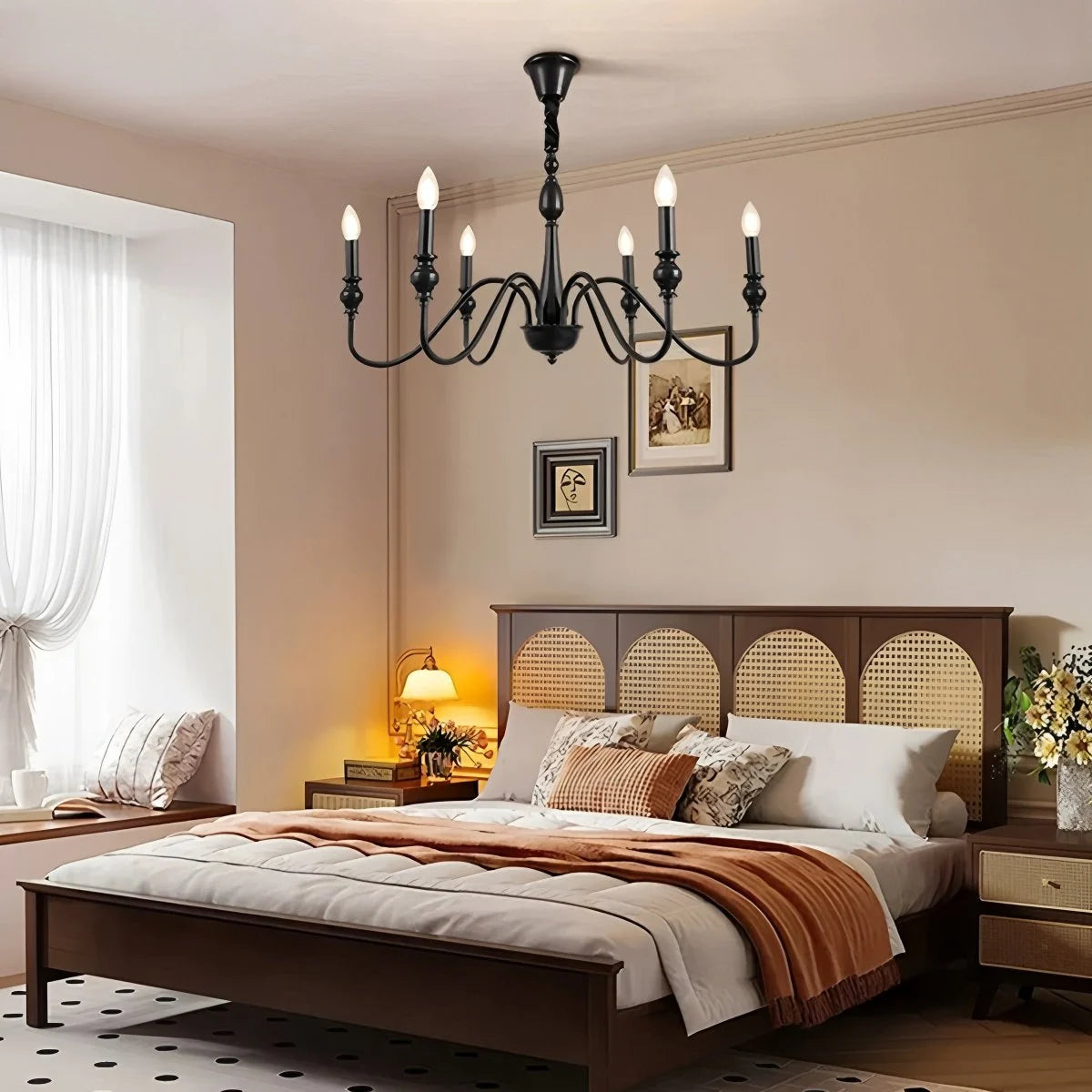 Antizer American Simple Black Candle-Style Chandelier