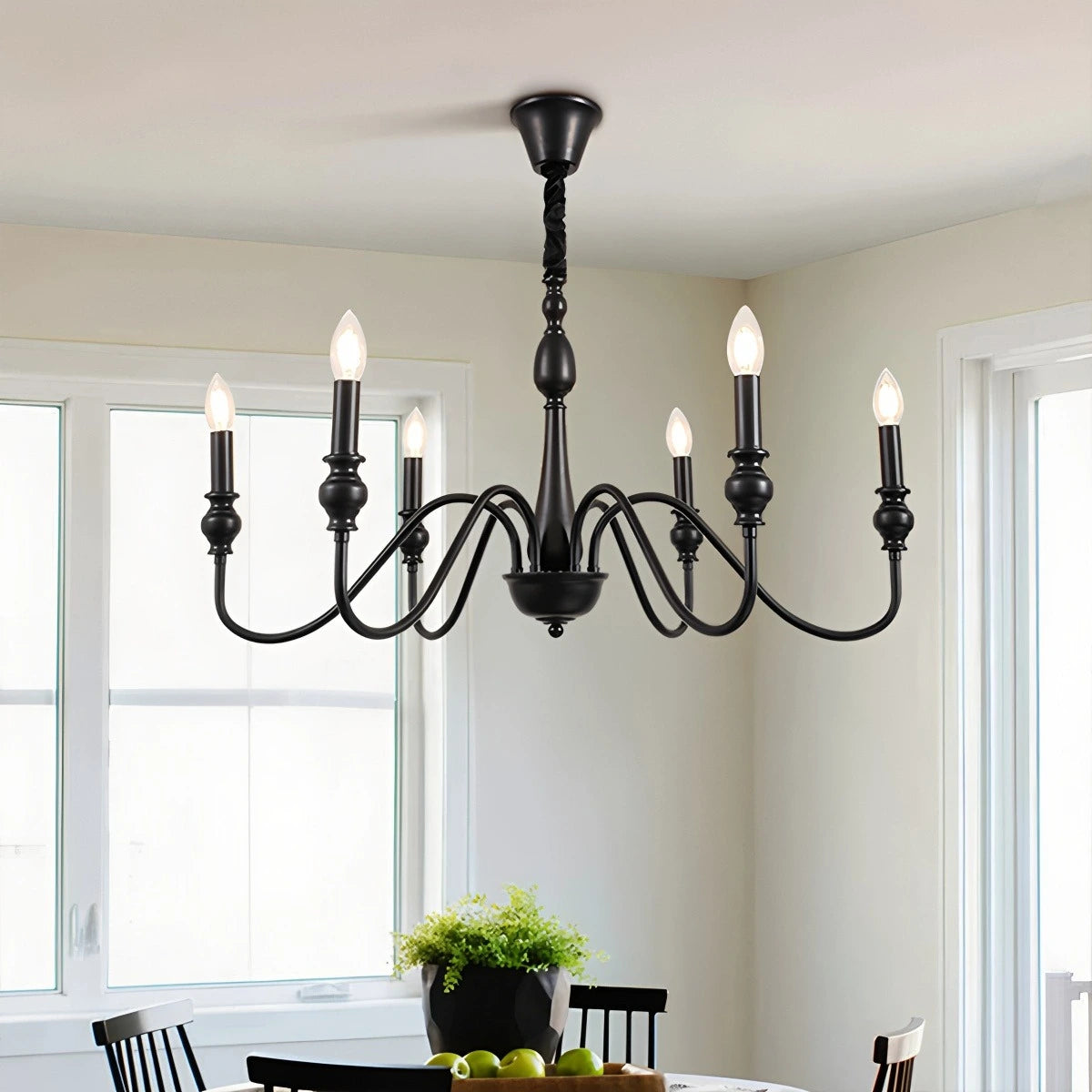 Antizer American Simple Black Candle-Style Chandelier