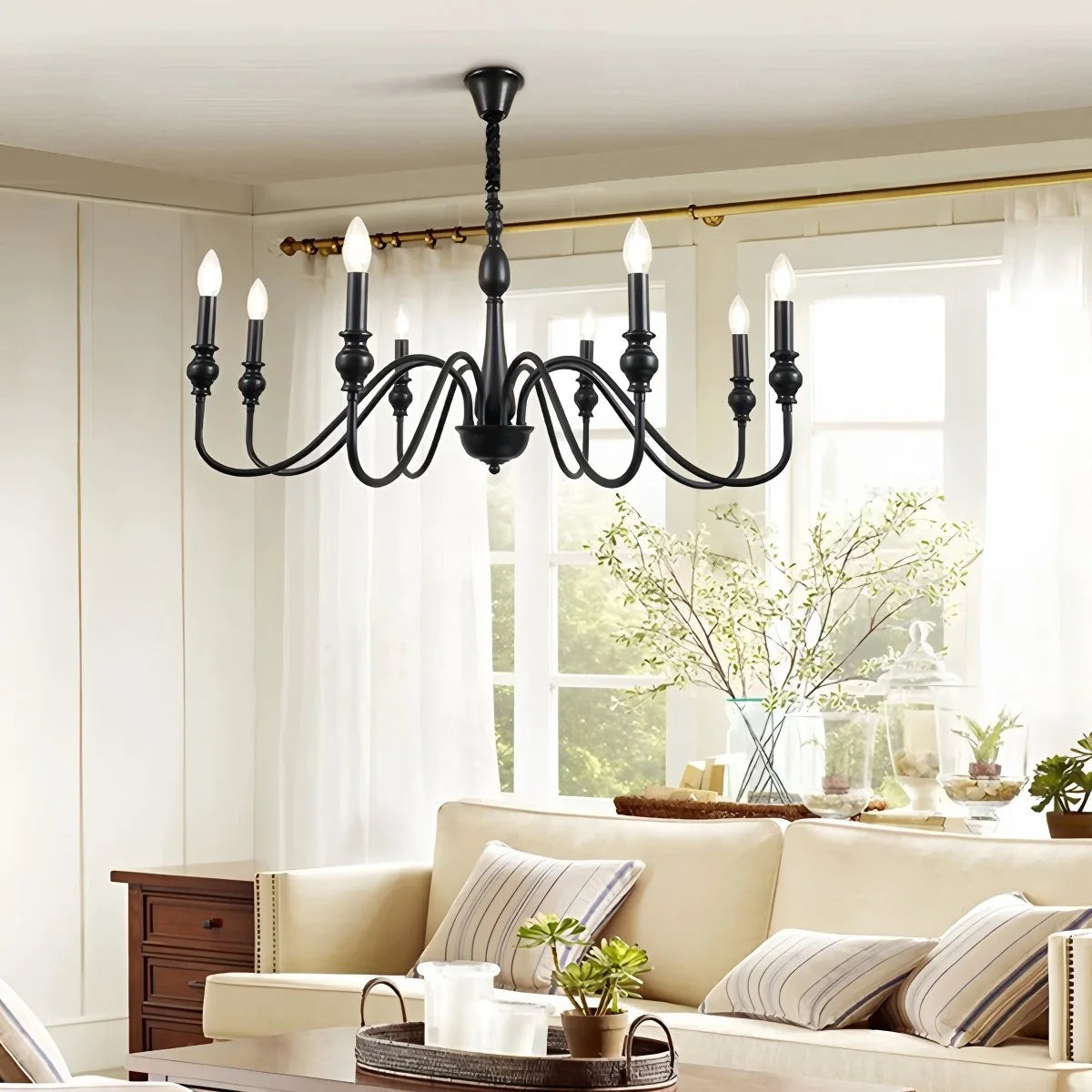Antizer American Simple Black Candle-Style Chandelier