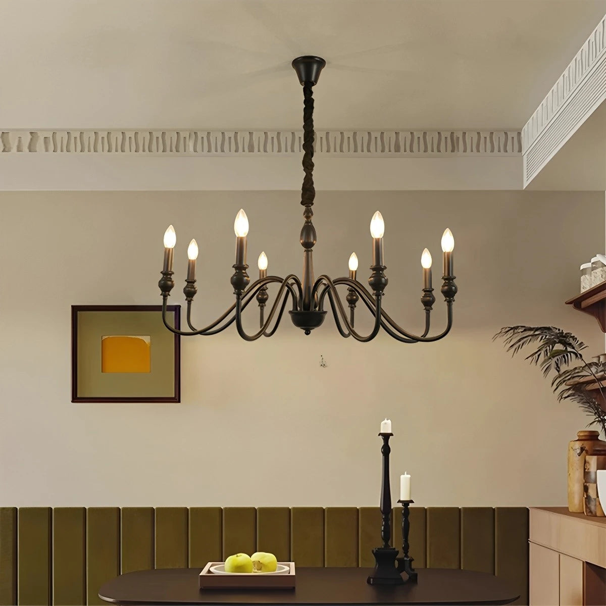 Antizer American Simple Black Candle-Style Chandelier