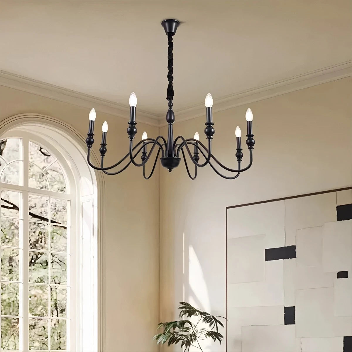 Antizer American Simple Black Candle-Style Chandelier