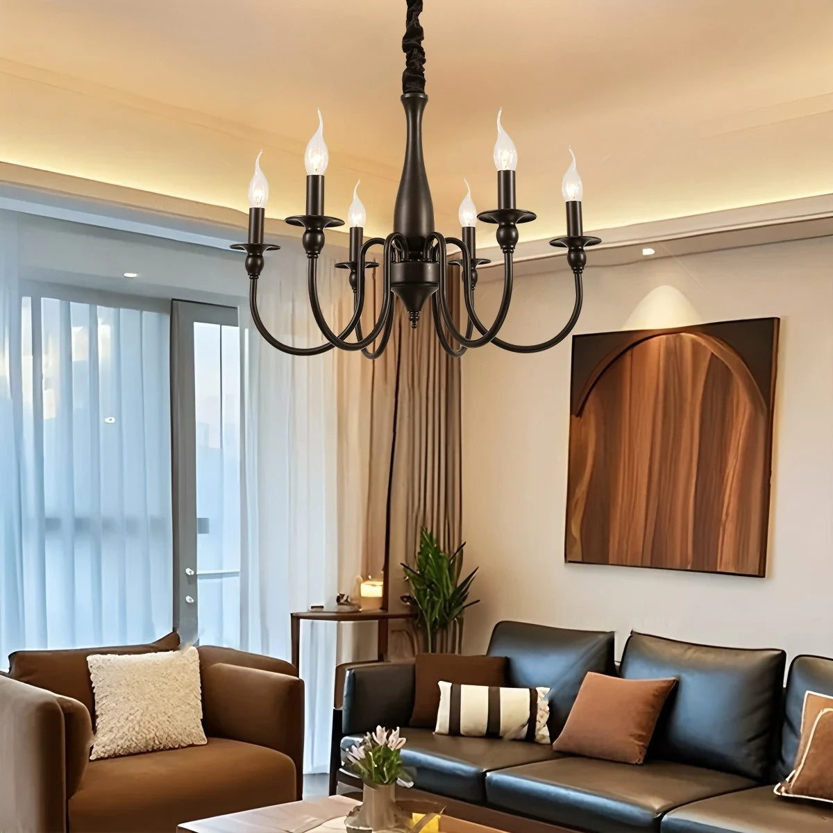 Antizer American Retro Black Candle Chandelier