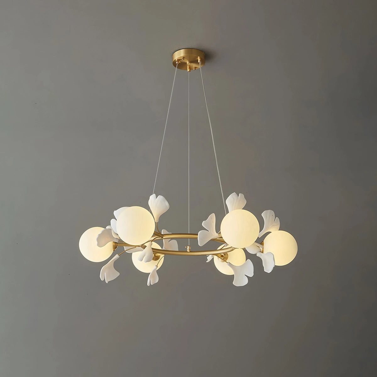 Antizer Evander Ginkgo Chandelier for Dining Area Brass & White 6 Lights